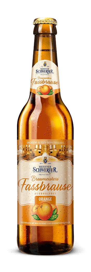Produktfotografie von der Flasche Braumeisters Fassbrause Orange der Privatbrauerei Schwerter in Meißen, alkoholfrei