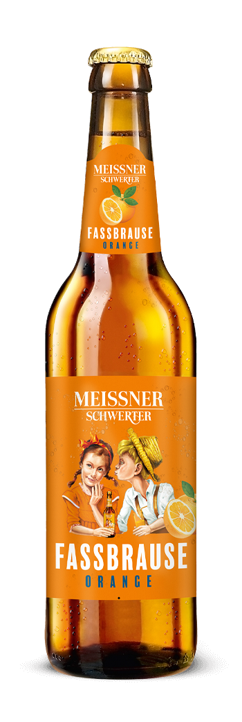 Produktfotografie von der Flasche Braumeisters Fassbrause Orange der Privatbrauerei Schwerter in Meißen, alkoholfrei
